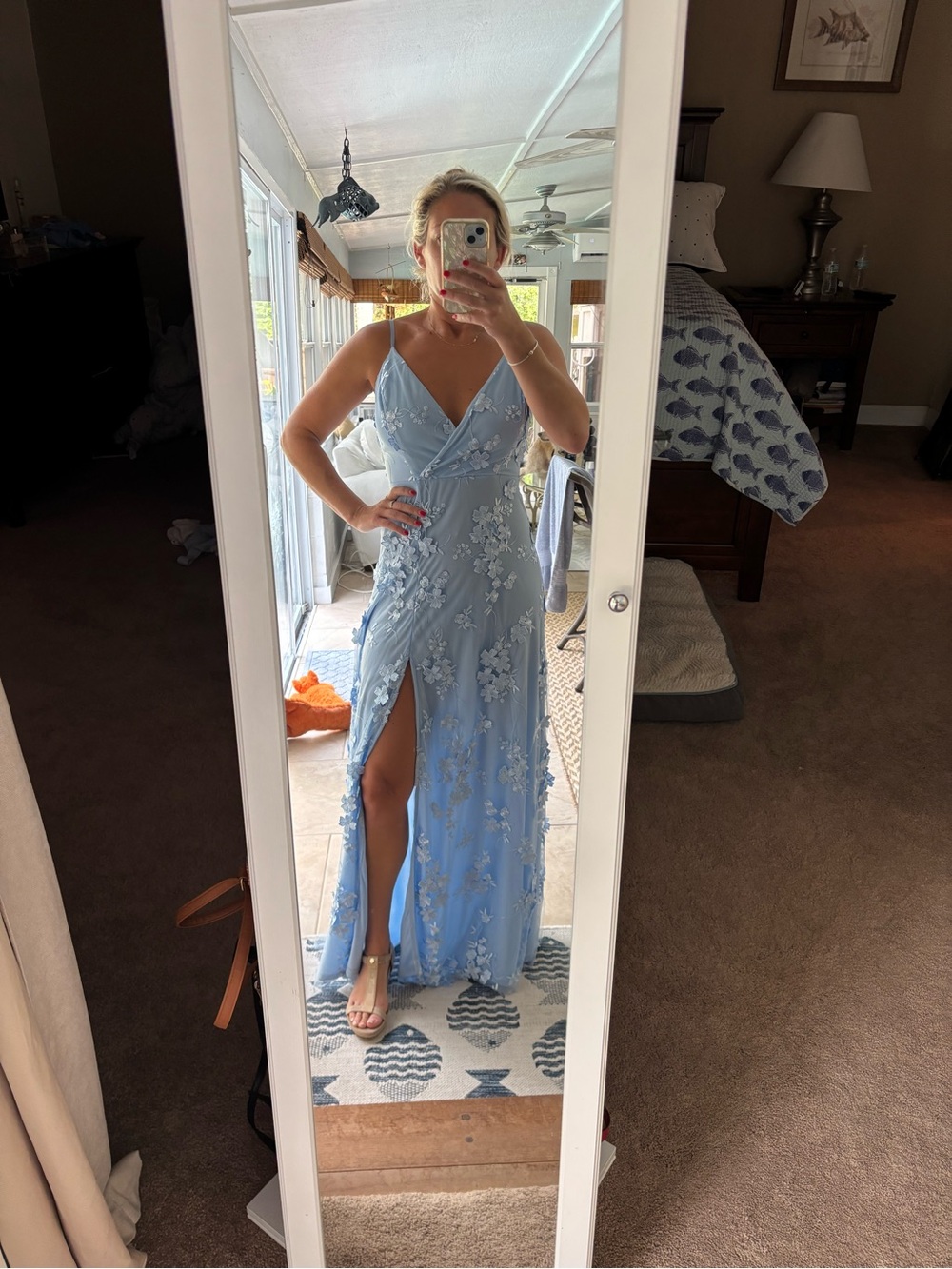 Lulu's Sky Blue Floral 3D Appliqué Maxi Dress - Picture 4 of 6